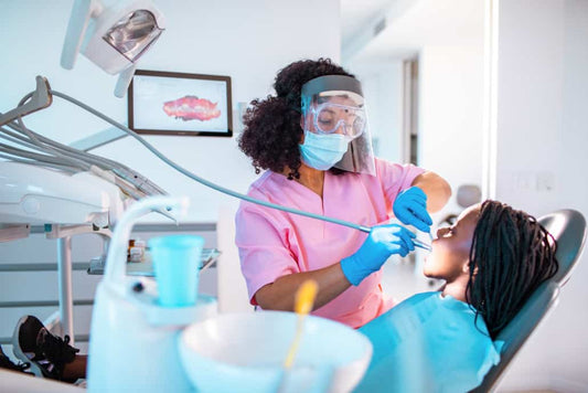 Close up of a little girl having a dentist appointment